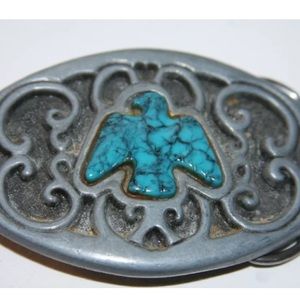 Vintage silver &turquoise thunderbird belt buckle